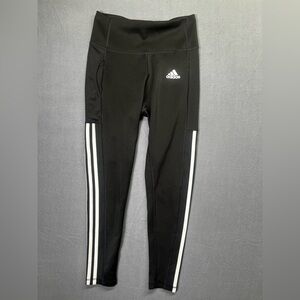 Adidas 3 stripe Training Pants Joggers Yoga Womens S black Stretch gym 1369